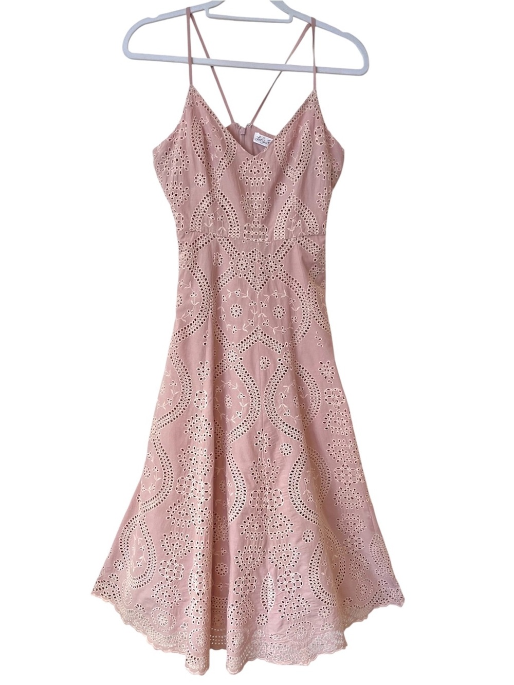 LoveShackFancy Molly Eyelet Midi Dress S Pastel Blush Mauve Feminine Summer
